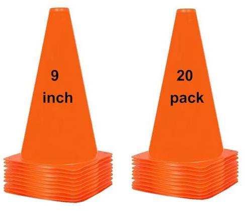 ANSLYQA Soccer Cones (9 Inch 20 Pack), Agility Training Sport Cone with Carry Bag for Drilling Football Basketball Field Markers, (Orange)