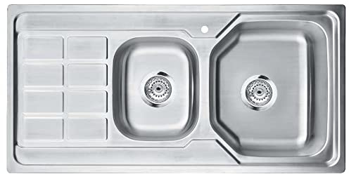 Omeere Fregadero de Cocina Grande, Acero Inoxidable 304, 0,8 mm, Empotrable, Cuadrado 2 Senos 116x50cm (Estante Izquierdo)