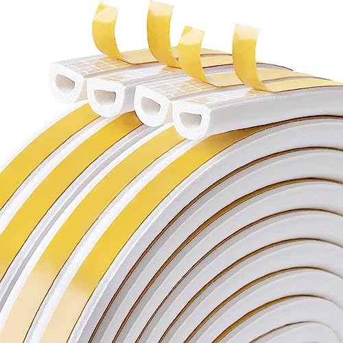teeppo Draft Excluder for Doors, 10M Draught Excluder for Window, Self-Adhesive Window Seal Strip Draft Excluder Tape for Insulation Against Cold Draft Noise Collision Dust (10Metres, White)