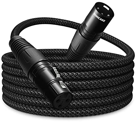 SONICAKE XLR Microphone Cable 2m/6ft Male to Female 3 Pin Nylon Braided for Studio Recording, Mic Mixer and Live Production, Black