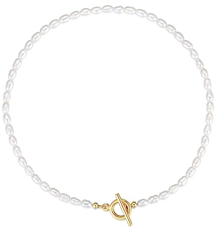 GAVU Collana di Perle Coltivate di Acqua Dolce da Donna con Chiusura T-Bar Placcata Oro 40cm