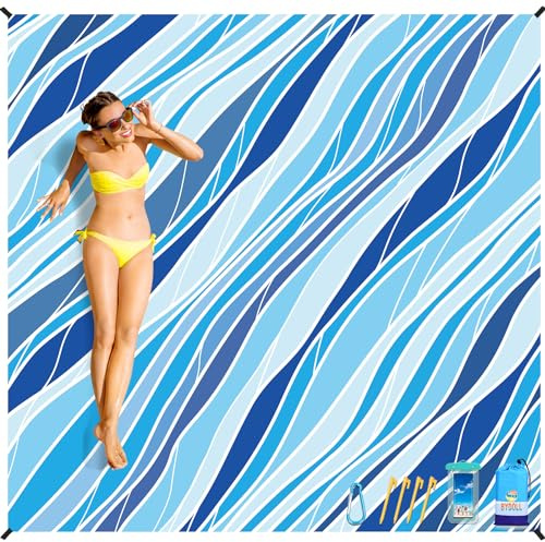 BYDOLL Beach Blanket Waterproof Sandproof 78''×110'' Suits1-7 Adults Compact Lightweight Oversized Sand-Free Blanket Large Picnic Mat for Beach Travel Camping Hiking