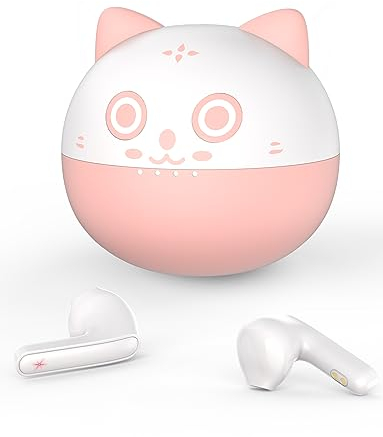 Togetface Bouchons d'oreilles roses mignons Kitty Cat Bluetooth 5.0 microphone,32 heures d'autonomie,Touch Control intra-auriculaires True Cordless Headphones,son léger qualité supérieure,YR-DE-B62