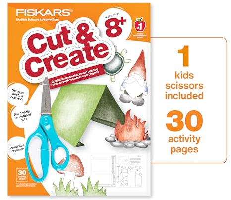 Fiskars Cut & Create Activity Book with 6 Big Kids Scissors, For Ages 8+