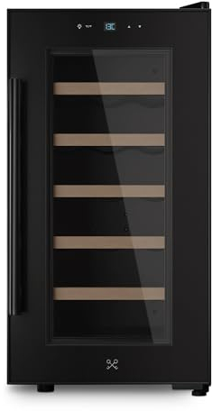 LES PETITS CHAMPS Vinoteca 18 Botellas CAVCB18 Black Edition, 50L, 5 Estantes, Regulable de 11 a 18°C, Enfriamiento Termoeléctrico, Diseño Elegante, LED, Anti-UV