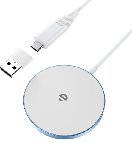 Chargeur Induction Rapide Compatible MagSafe, 15W Magnétique sans Fil Charger pour iPhone 15/14/13/12 Series et AirPods, Bleu
