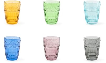 Excelsa Country Flower Lot de 6 verres à eau, verre coloré en pâte, capacité 300 ml.