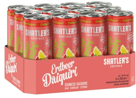 SHATLER'S Cocktails | Erdbeer Daiquiri | 12 x 250 ml | 10,1% vol | Rum, Erdbeere & Zitrone · fruchtig-frisch · servierfertig · gekühlt oder auf Eis