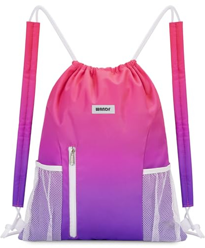 WANDF Kordelzug-Rucksack mit Schulterpolster, Sport-Gym-Rucksack mit Netztasche, Kordelzug-Rucksack für Damen und Herren (Rosenrot)