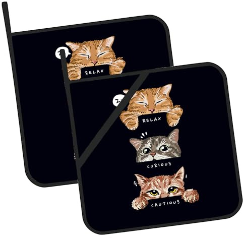 Topflappen mit niedlichen Katzen, 2 Stück, für die Küche, hitzebeständige heiße Pads zum Kochen, Grillen, Backen, Grillen, Topflappen für Frauen, Kochutensilien, Zubehör für Zuhause, Mikrowelle