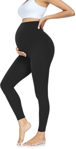 FuelMeFoot Legging de grossesse pour femme, taille haute, opaque, extensible, élastique, doux, long yoga., Noir , S