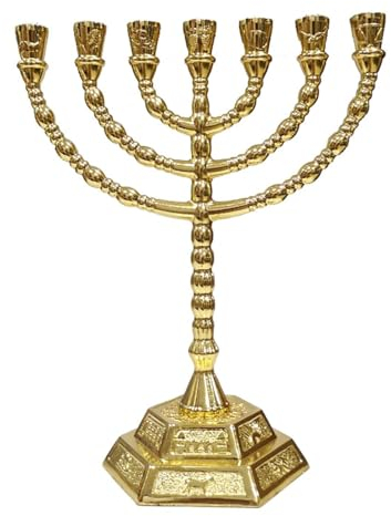 MIFANI Kerzenhalter, Menorah-Kerzenhalter mit 7 Zweigen, Kerzenständer, traditionelle jüdische Menora, goldene Höhe 20 cm x 16 cm, antiker Kerzenleuchter