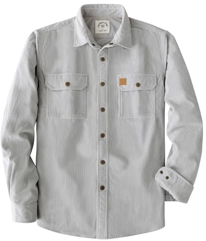 Dubinik® 8.3 oz Pesante Camicia da Uomo in Velluto A Coste Bottoni Automatici Manica Lunga Vintage Casual Due Tasche Grigio M