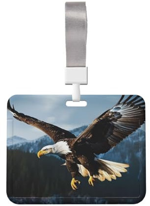 Horizontaler Ausweishalter, Ausweishalter, 10,2 x 7,6 cm, Ausweishalter, Schiebe-Ausweishalter, Adler bei der Jagd, Ausweishalter, Ausweishalter, mit Umhängeband, Namensschild für Büroarbeit