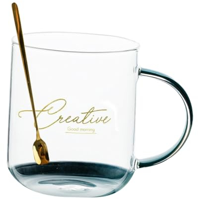 Mikinona European Style Glass Coffee Cup Lid Creative Water Cup Household Mug for Tea Milk