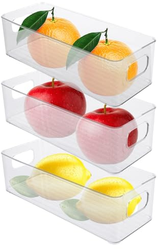 ASelected 3 Stück Kühlschrank Organizer Fridge Organizer Durchsichtig Aufbewahrungsbox Stapelbar Kühlschrank Boxen für Kühlschränke Gefriertruhen und Schränke