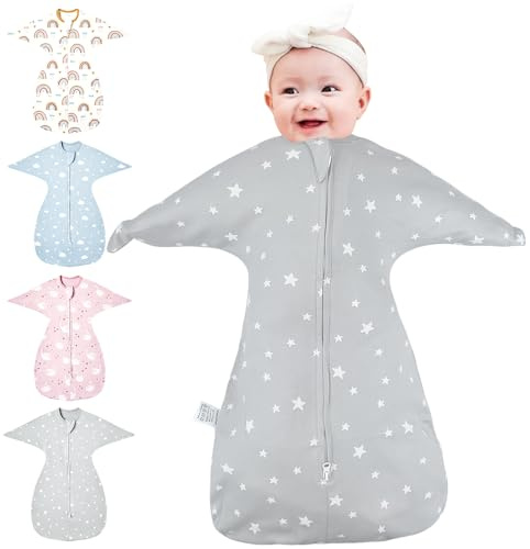 HINATAA Wickeldecke für Babys 0-3/3-6 Monate,Schlafsäcke Neugeborene,Bio-Baumwolle Baby Pucktücher Ganzjahres,Baby Swaddle für Jungen Mädchen,Verstellbarer baby pucksack (Grau, 0-3 Monate)
