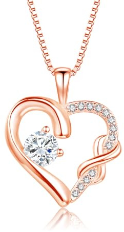 Cangall Necklace for Women, 925 Sterling Silver Infinity Heart Necklaces with 5A Cubic Zircon, Dainty Lovely Eternity Pendant with 45+5cm Silver Necklaces Chain, Birthday Gifts for Mum her Girls