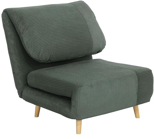 HOMCOM 2 in 1 Schlafsessel Klappbar Schlafsofa mit Bettfunktion Verstellbarer Rückenlehne, Gästebett bis 200kg Relaxsessel in Cordoptik Klappsessel für Wohnzimmer Schlafzimmer 82 x 87 x 89 cm Grün
