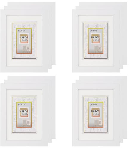 MARCOFOTO Set de 12 Marcos de Fotos con Paspartu - Marco Para Cuadros - Marco de Fotos - Marcos Cuadros - Marcos Fotos Pared con Cristal - Marco Fotos - Marcos Madera MDF - 13X18