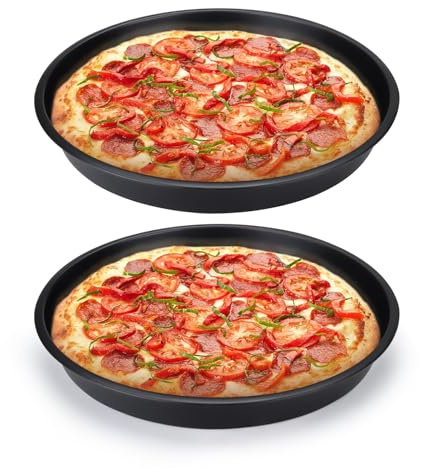 Diakey 2 Pack Pizza Pan for Oven, Deep Dish Pizza Tray, Non-Stick Carbon Steel, Round Baking Sheet Plates, 10 Inch