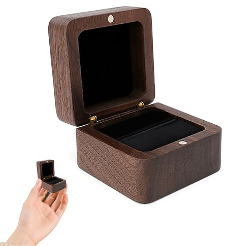 Lyivisk Boîte à Anneau En Bois Noyer Massif Avec Doublure Velours Pour Mariage Fiançailles Demande En Mariage Coffret Robuste Rangement Anneaux