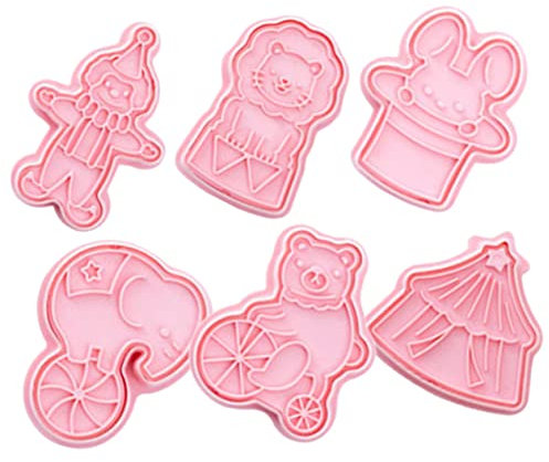HOLIDYOYO 3D Circus Cookie Stamp Set Plastic Fondant Cookie Cutters for Baking 6pcs Cartoon Biscuit Molds with Press Function Boys and Girls Baking Tools for Christmas