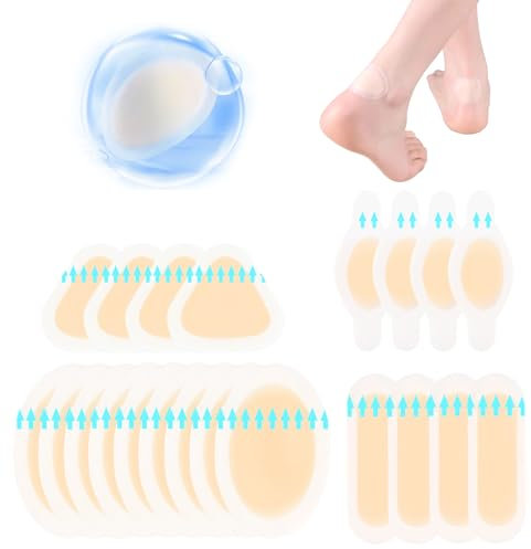 Blister Plasters for Feet - 21PCS Hydrocolloid Plaster Bandages Gel Blister Cushion Pads Sterile Adhesive Wound Dressing Waterproof Invisible Plasters for Heel Foot Toes and Guard Skin