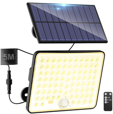 kolpop 1 Paquete Focos LED Exterior Solares,Focos LED Solares Sensor de Movimiento con Mando a Distancia,IP65 Impermeable Luz Solar,3 Modos Luz Solar Exterior Potente para Jardín,Patio,Garajes