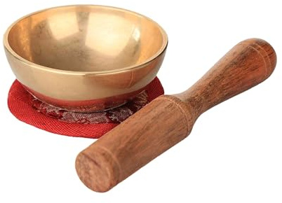 NKlaus Cuenco tibetano pequeño aprox. 6 x 2,5 cm – Cuenco tibetano de latón con mazo de madera y cojín de tela, para meditación, trabajo sonoro y yoga