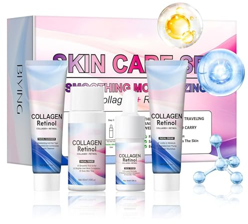 Set per la cura della pelle al retinolo al collagene, regalo anti-invecchiamento, con detergente per il viso, toner, siero, crema viso per rughe e linee sottili, restringe i pori, idrata e rassoda