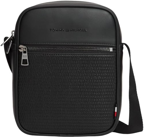 Tommy Hilfiger Herren Crossbody Bag Tasche Woven Mini Reporter mit Außenfach, Schwarz (Black), Einheitsgröße