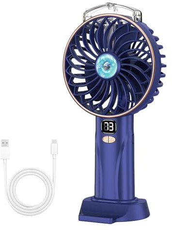 Handventilator mit Wasserkühlung, 5-Geschwindigkeiten Sprüh Mini Ventilator Leise, 4-14h Langlebig USB Handventilator Akku Aufladbar 3000mA, Tragbarer Ventilator Klein, für Innen-/Outdoor (A)