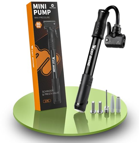 Bicycle Pump Mini Bike Pump - Aluminum Alloy Cycle Pump for Presta & Schrader Valve, Portable Lightweight Bike Tyre Pump Fast Tyre Inflation Mini Air Pump For Mountain Road Bike Ball Pump (Black 2)