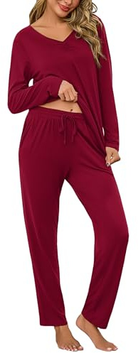 Bresdk Pyjamas for Women Lounge Wear Sets Winteer Cotton Long Sleeve Sleepwear Pjs Ladies Loungewear Set Red S