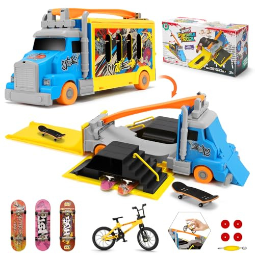 Tlater Set di rampe per skateboard da dito, 2 in 1 Giocattoli skateboard da dito con rampe per skateboard, 3 fingerboard, 1 mini bici da dito, giocattoli fai da te per bambini dai 3 anni in su