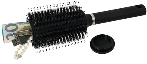 HMF Escondite para dinero para casa y viaje, Cepillo para el cabello con compartimento secreto en el cabezal | 23,5 x 8 x 8 cm | Negro