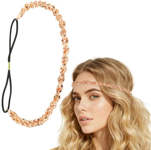 Gold Headpiece for Women, Gold Head Chain Jewelry Stylish Circlet Headband 70s Accessories for Women Festival Prom Party