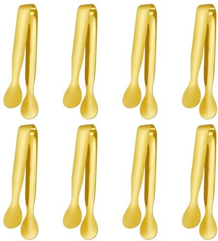 8PCS Stainless Steel Mini Tongs, 304 Gold Sweet Tongs, Little Appetizer Tongs, for Serving Appetizers, Small Food Items, Ideal for Home Cooks, Party Hosts, Camping Enthusiasts, 4.33 X 0.63in