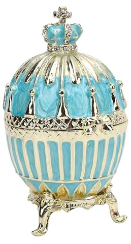 Cocoarm Easter Egg Trinket Box, Zinc Alloy Decorative Jewelry Box for Rings and Earrings, Home Decoration and Any Occasion (Blue)