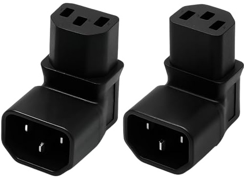 2 Cables C14 a C13 acodados 90° Arriba/Abajo para Ordenador, PDU, Impresora