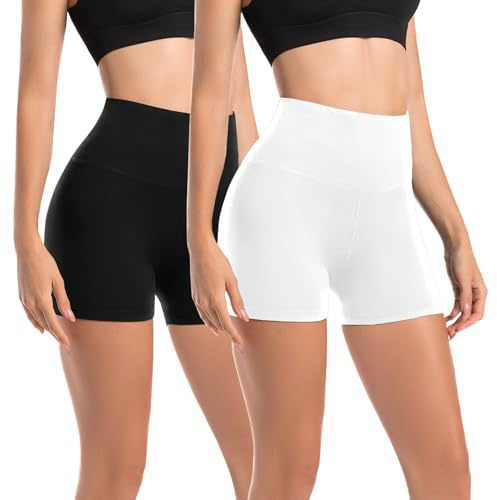 Leafigure Lot de 2 Shorts de Cyclisme Femme Taille Haute Noir/Blanc LXL