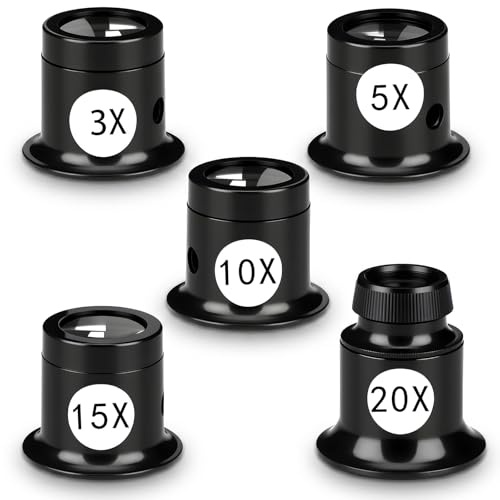 Set di 5 lenti d'ingrandimento per orologiai, 3x, 5x, 10x, 15x, 20x, per gioiellieri, gioielli, monete, facili da identificare e vedere