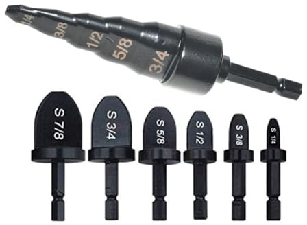 Juego de 7 brocas expansoras de tubo de cobre, escariador de vástago hexagonal para HVAC, refrigeración, aire acondicionado, kit de herramientas de ensanchamiento de tubos, color negro