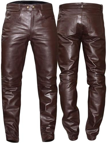 German Wear Lederhose Lederjeans bikerjeans Echtleder Hose aus Büffelleder braun, Größe:58