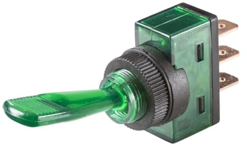 HELLA 6EG 001 567-112 Schalter - S09 - Kippbetätigung - Anschlussanzahl: 3 - geschraubt - Ein/Aus Schalter - Bohrung-Ø: 12.5mm - Schalterbeleuchtung: grün