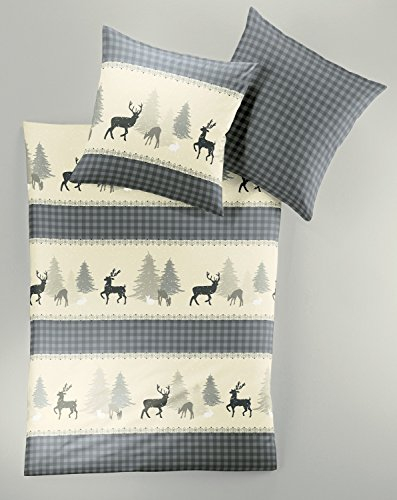 Irisette Biber Bettwäsche Davos Elch grau 135x200 cm + 80x80 cm