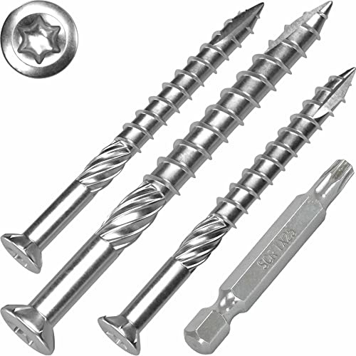 Terrassenschrauben 5 x 60 T-INOX 4000 Stück Edelstahl gehärtet C1, Torx 25, inkl. 8X Edelstahl Bit