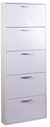 COMPOSAD | Scarpiera della Linea FACILE con 5 Ribalte fino a 15 Paia di Scarpe, porta scarpe Salva Spazio Slim, bianca, (LxAxP) 65,10x163,60x15 cm, Colore Bianco, Made in Italy