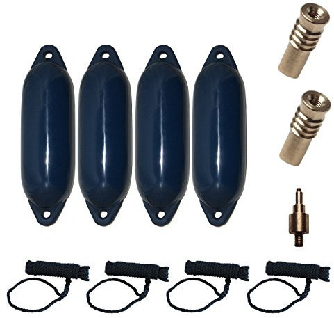 Majoni Komplettset 4er-Set Star 35 Schutzkörper für Boote mit 4 Leinen, 2 Ersatzventilen und 1 Ventiladapter - Navy 62 x 21 cm